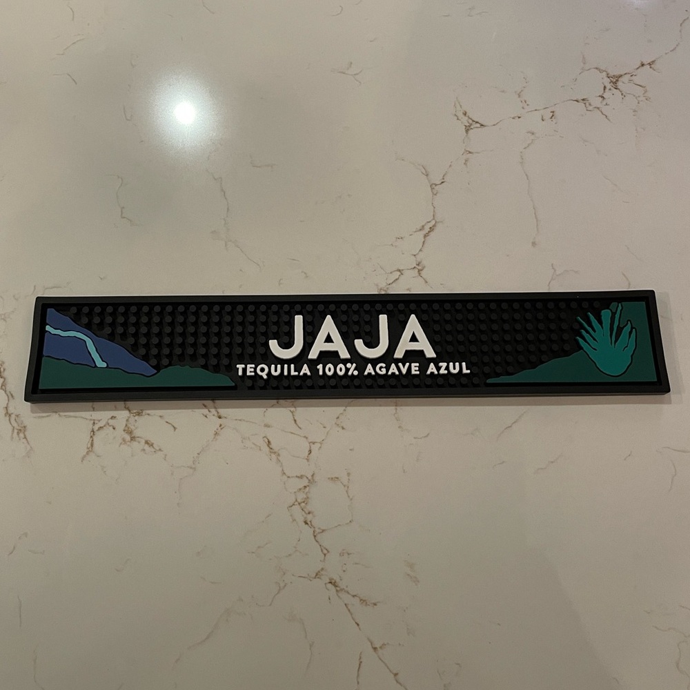 Bar rail mat with JAJA Tequila branding, 21 inch width by 3 1/2 inch length